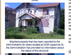 The Stovall house as featured in a 2011 edition of Stacy Head's City Council newsletter. (via nolacouncil.com)