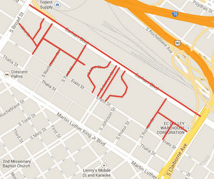 The westbound lanes of Earhart and the side streets will be closed Thursday and Friday. (via Google maps)