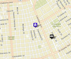 Robbery on South Liberty, home invasion on Dryades (map via NOPD)