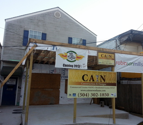 The sign outside the future home of Del Fuego Tacqueria reads "Coming in 2014 - We swear!" (Robert Morris, UptownMessenger.com)