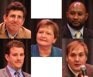 Incumbent City Councilwoman Susan Guidry (center) is facing challenges from (clockwise from top left) David Capasso, Jason Coleman, Stephen Gordon and Drew Ward. (photos by UptownMessenger.com)