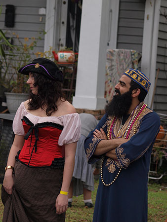 Parade goers sport costumes long before Mardi Gras day. Krewe of King Arthur 2014. (Zach Brien, UptownMessenger.com)