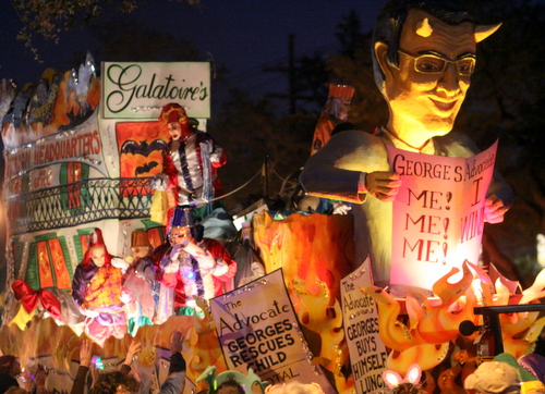 The Knights' of Chaos "Devil's Advocate" float mocks the purchase of The Advocate newspaper by John Georges. (Robert Morris, UptownMessenger.com)