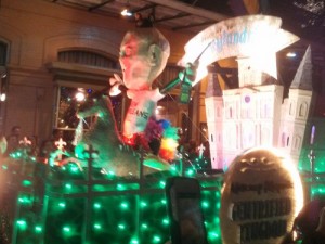 The Krewe of Spank's representation of "Mitchey Mayor" during the Krewe du Vieux parade Saturday. (photo by Twitter user @skooks; click for original version)