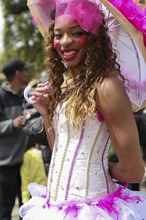 Baby doll with the Mohawk Hunters Mardi Gras Indians on Super Sunday 2014. (Zach Brien, UptownMessenger.com)