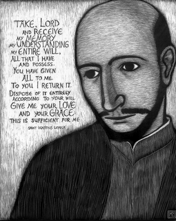 A drawing of Ignatius of Loyola during Spiritual Exercise (via loyno.edu)