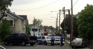 Police investigate a crash on Freret Street near Amelia after a pursuit that damaged two NOPD vehicles. (Robert Morris, UptownMessenger.com)