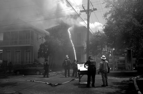 Firefighters battle a blaze on Valmont Street. (photo courtesy of Bob Perrin)