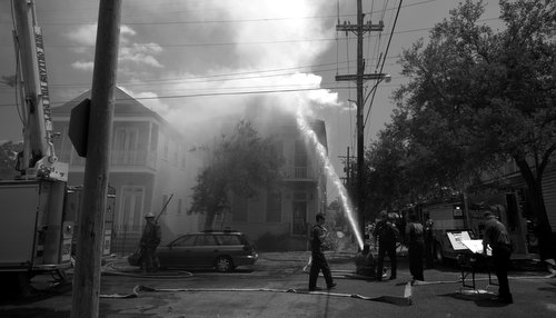 Firefighters battle a blaze on Valmont Street. (photo courtesy of Bob Perrin)