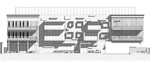 The latest rendering of the Oak Lofts project by architect Charles Neyrey of M2 Studio was shared with Carrollton neighbors Thursday night.
