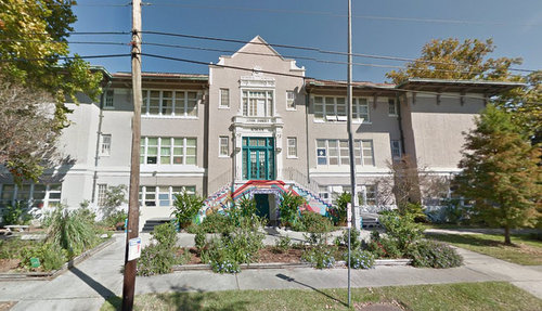 The former John Dibert school building in Mid-City will be the temporary home of ENCORE Academy next year. (image via Google maps)