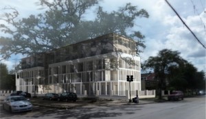 A conceptual drawing of Phase I of the Avenue Oaks Hotel on St. Charles at Melpomene. (courtesy of Wayne Troyer, Studio WTA)