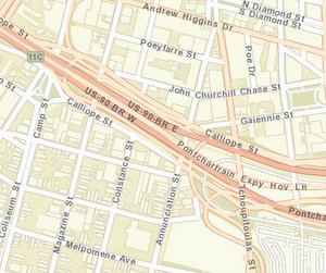 Annunciation Street intersects Calliope underneath the Pontchartrain Expressway. (The homicide there had not yet been marked on NOPD crime maps Monday morning.)