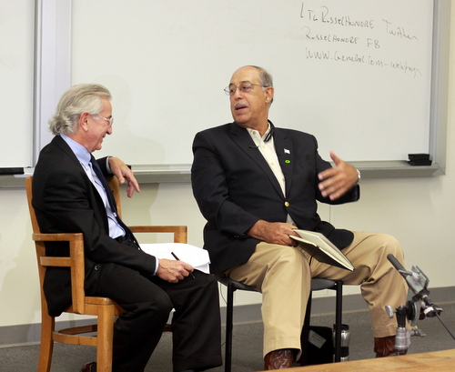 Tulane professor Charles Figely interviews retired Lt. Gen. Russell Honore at the School of Social Work on Monday, Nov. 10. (Robert Morris, UptownMessenger.com)