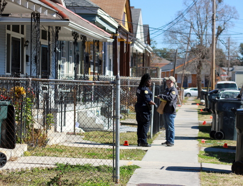 NOPD investigators record evidence after the fatal shooting of a 25-year-old woman Tuesday morning in the 3700 block of Willow Street. (Robert Morris, UptownMessenger.com)
