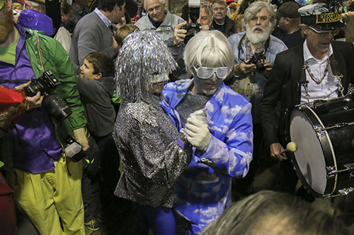Revelers dance to the Storyville Stompers in the Oak Street barn. (Zach Brien, UptownMessenger.com)
