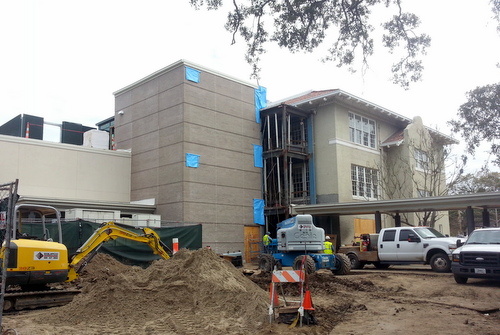 Workers continue construction at the Audubon Charter School Broadway campus on Saturday, Feb. 21. (Robert Morris, UptownMessenger.com)