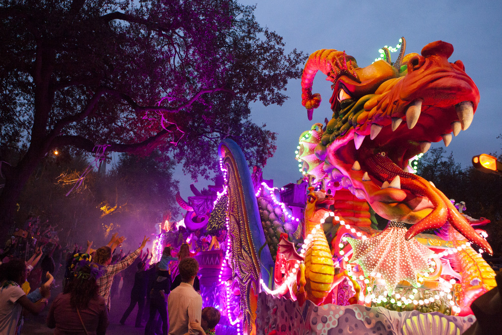 The Krewe of Orpheus' stunning Leviathan float rolls up Napoleon Avenue. (Sabree Hill, UptownMessenger.com)