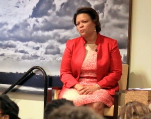 City Councilwoman LaToya Cantrell listens to a question during a panel discussion in late May at Tulane Hillel. (Robert Morris, UptownMessenger.com)
