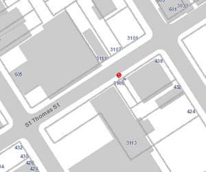 The city of New Orleans shows the comparatively tiny size of the 880-square-foot lot on St. Thomas Street. (via nola.gov)