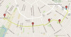 A map of the current Freret bus line (via norta.com)