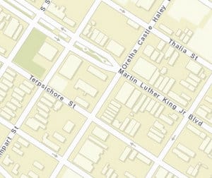The shooting was reported near Terpsichore and O.C. Haley Boulevard. (map via NOPD)