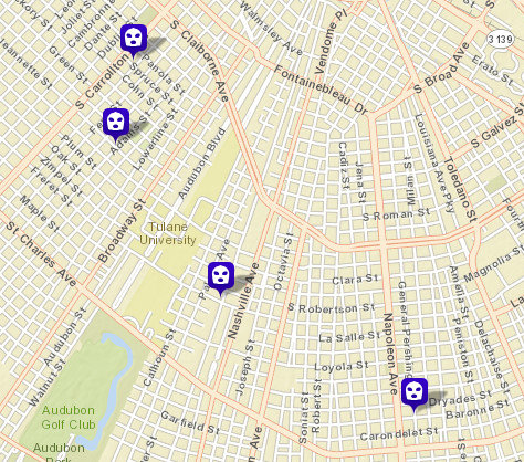 Recent robberies on Spruce, Jeanette, State and General Pershing streets. (map via NOPD)