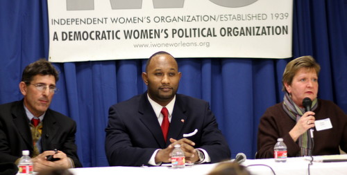 David Capasso, Jason Coleman and Susan Guidry appear before the Independent Women's Organization on Monday. (Robert Morris, UptownMessenger.com)