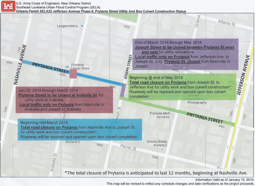 Map of scheduled closures on Prytania Street (via U.S. Army Corps of Engineers)
