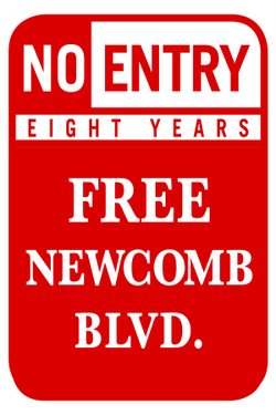 The "Free Newcomb Boulevard" group is printing yard signs in hopes of spreading the word before an April 8 hearing before the City Planning Commission. (image via "Free Newcomb Blvd.")