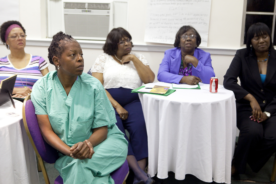Ann Dimes, a surgical technician, at a Helping Mother's Heal meeting on Oct. 24, 2013. (Sabree Hill, UptownMessenger.com)
