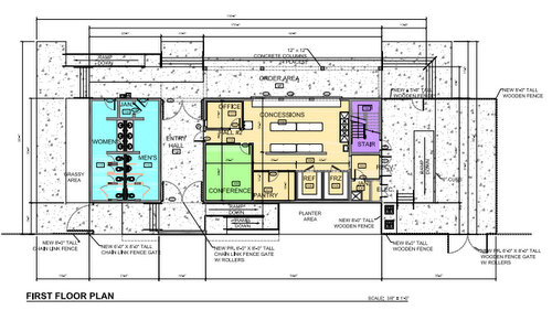The floor plan for the first floor of the new Cuccia-Byrnes concessions stand. The second floor will be used for attic space and storage, plans show. (via City of New Orleans)