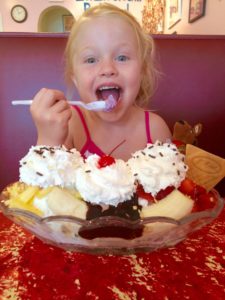 First Banana Split for Miss Olivia Witte, Ice Cream Expert, aged five (Kristine Froeba)