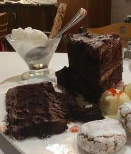Scandalous Dark Chocolate Cake, Pignoli Cookies, and Coffee Gelato, Lemon Ice, and Fig Biscotti (Kristine Froeba)