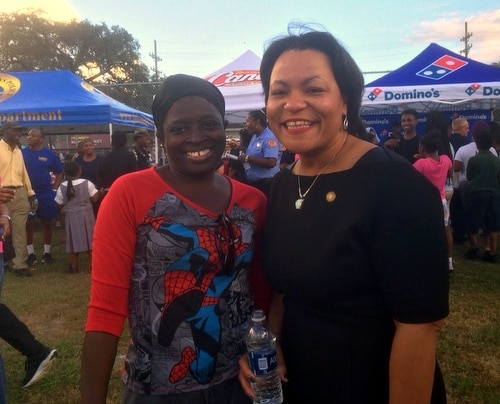 City Councilwoman LaToya Cantrell poses with a constituent during last week's National Night Out Against Crime events. (photo by Danae Columbus for UptownMessenger.com)