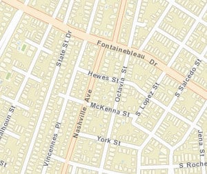 The 3800 block of Nashville is the last block of Nashville before Fontainebleau. Tuesday's incidents are not yet shown on city crime maps. (map via NOPD)